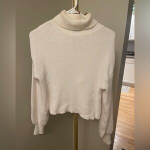 Blue Rain Cream Ribbed Turtleneck Sweater — Size Small — Soft Cropped Knit